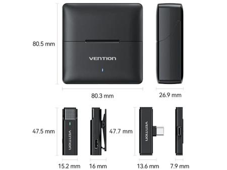 Micrófono Inalámbrico con Clip Vention NCAB0/ USB Tipo-C/ Incluye Receptor/ 2 unidades