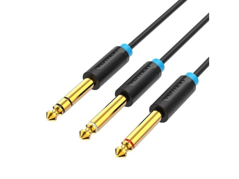 Cable Estéreo Vention BATBH/ Jack 6.35 Macho - 2x Jack 6.35 Macho/ 2m/ Negro