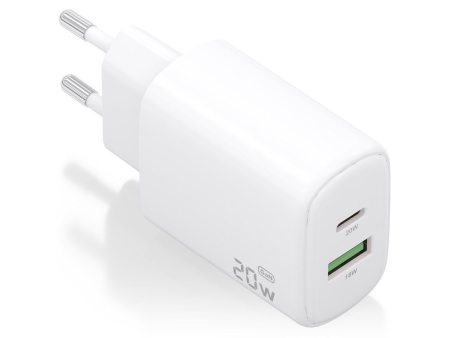 Cargador GaN de Pared Aisens A110-0909/ 1xUSB Tipo-C/ 1xUSB/ 20W/ Blanco