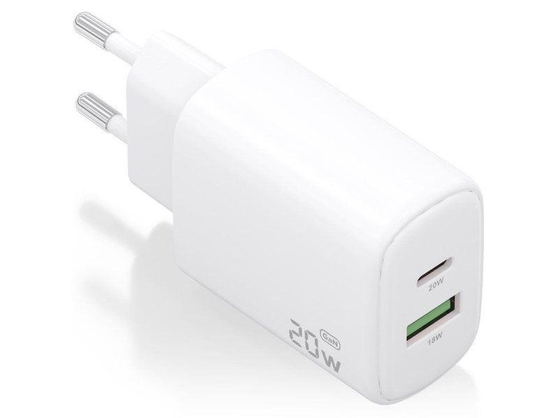 Cargador GaN de Pared Aisens A110-0909/ 1xUSB Tipo-C/ 1xUSB/ 20W/ Blanco