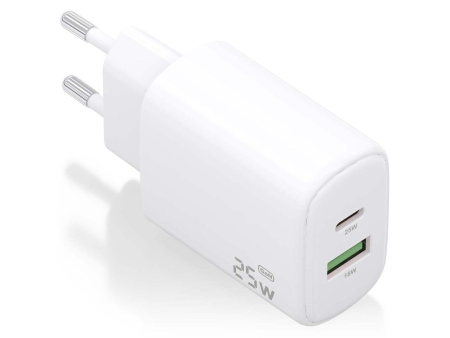 Cargador GaN de Pared Aisens A110-0911/ 1xUSB Tipo-C/ 1xUSB/ 25W/ Blanco