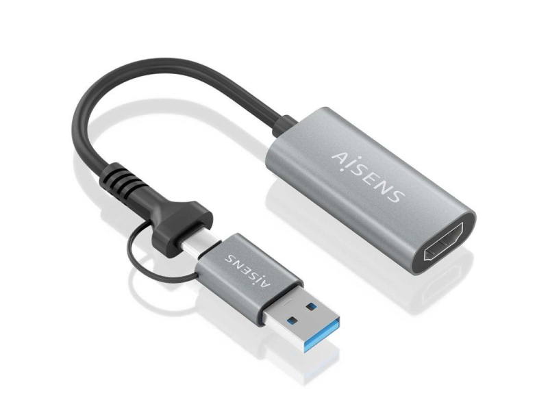 Conversor HDMI Aisens A109-0913/ USB + USB Tipo-C 3.1 Macho - HDMI Macho/ 15cm/ Gris