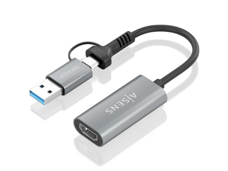 Conversor HDMI Aisens A109-0913/ USB + USB Tipo-C 3.1 Macho - HDMI Macho/ 15cm/ Gris