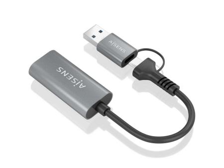 Conversor HDMI Aisens A109-0913/ USB + USB Tipo-C 3.1 Macho - HDMI Macho/ 15cm/ Gris