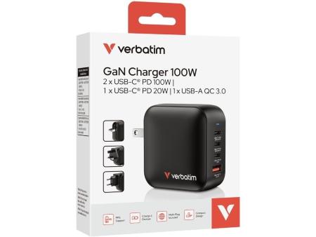 Cargador de Pared Universal Verbatim Mini GaN Wall Charger/ 3xUSB Tipo-C/ 1xUSB/ 100W