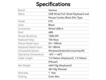 Teclado y Ratón Vention Combo KTCB0-ES/ Negro
