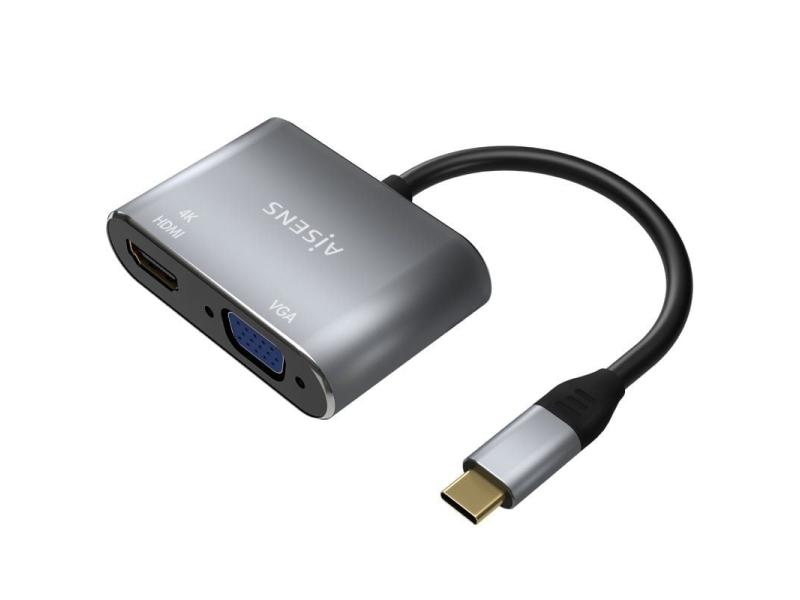 Conversor Aisens A109-0627/ HDMI Hembra - VGA Hembra - USB Tipo-C Macho/ 15cm/ Gris