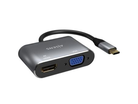 Conversor Aisens A109-0627/ HDMI Hembra - VGA Hembra - USB Tipo-C Macho/ 15cm/ Gris