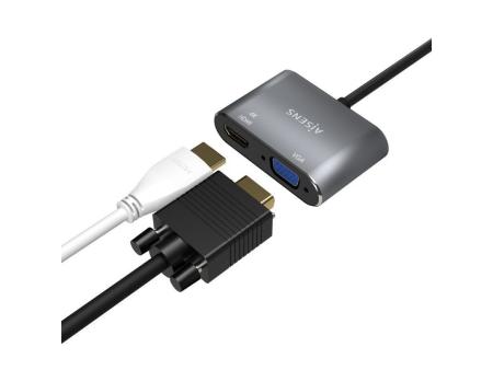 Conversor Aisens A109-0627/ HDMI Hembra - VGA Hembra - USB Tipo-C Macho/ 15cm/ Gris