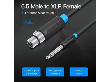 Cable Estéreo Vention BBEBH/ Jack 6.5 Macho - XLR Hembra/ 2m/ Negro