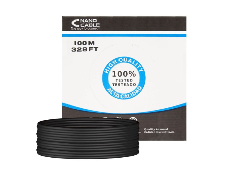 Bobina de Cable RJ45 para Exteriores UTP Nanocable 10.20.0302-EXT-BK Cat.5e/ 100m/ Impermeable/ Negro