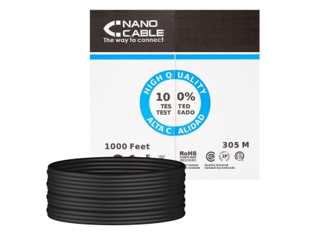 Bobina de Cable RJ45 para Exteriores UTP Nanocable 10.20.0304-EXT-BK Cat.5e/ 305m/ Impermeable/ Negro