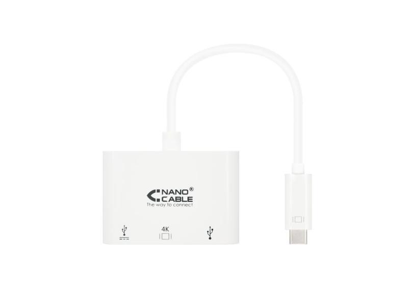 Conversor Nanocable 10.16.4302/ USB Tipo-C Macho - HDMI Hembra/ USB Tipo-C Hembra/ USB Hembra/ 15cm/ Blanco