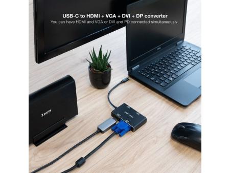 Conversor Nanocable 10.16.4307/ USB Tipo-C Macho - VGA Hembra/ DVI Hembra/ HDMI Hembra/ DisplayPort Hembra/ 10cm/ Negro