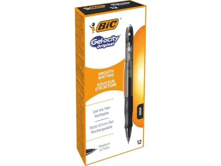 Caja de Bolígrafos de Tinta de Gel Bic Gelocity 526275/ 12 unidades/ Negros