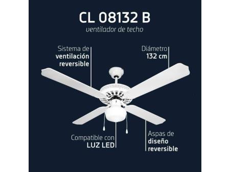 Ventilador de Techo Orbegozo CL 08132 B/ 60W/ 4 Aspas 132cm/ 3 velocidades